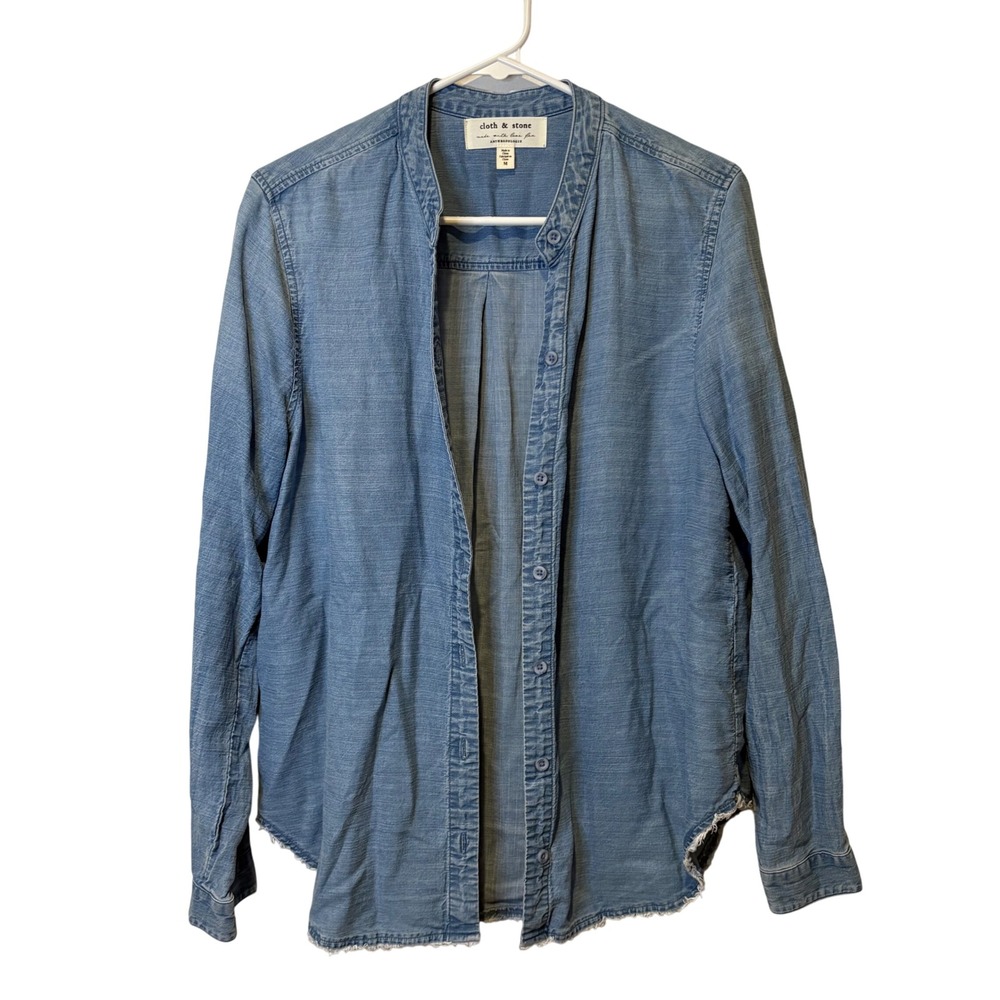 Cloth & Stone Anthropologie Denim Chambray Band Collar Button Down Shirt Women M